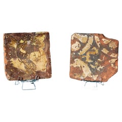 Pair of Antique English Encaustic Medieval Tiles c.1400