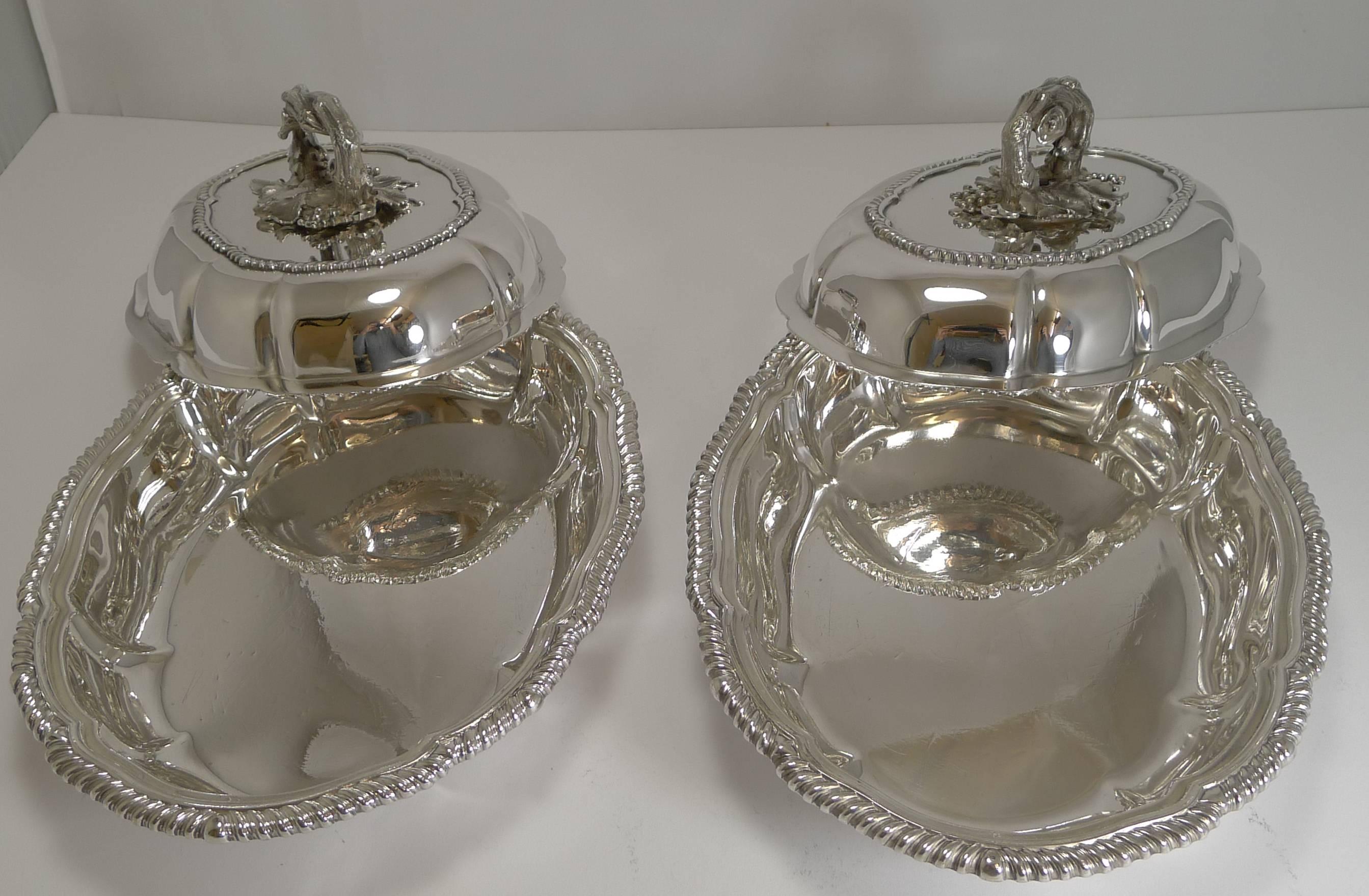 Mid-19th Century Pair of Antique English Entree Dishes by Elkington and Co, 1862