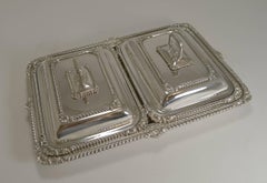 Pair of Antique English Entree Dishes in Tray by James Dixon, circa 1890-1900