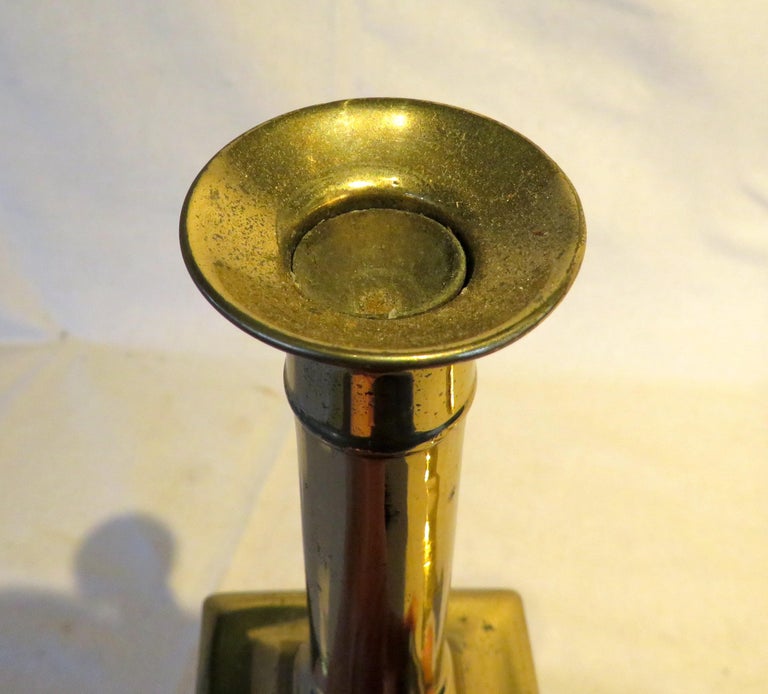 Pair of Antique English Federal Period Brass PushUp Candlesticks For