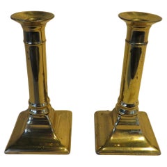 Antique Brass Adjustable Push Up Pair of Candleholders, 19th