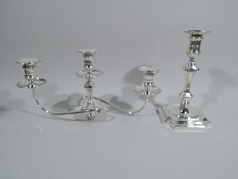 Pair of Antique English Georgian Sterling Silver 3-Light Candelabra In Good Condition For Sale In New York, NY