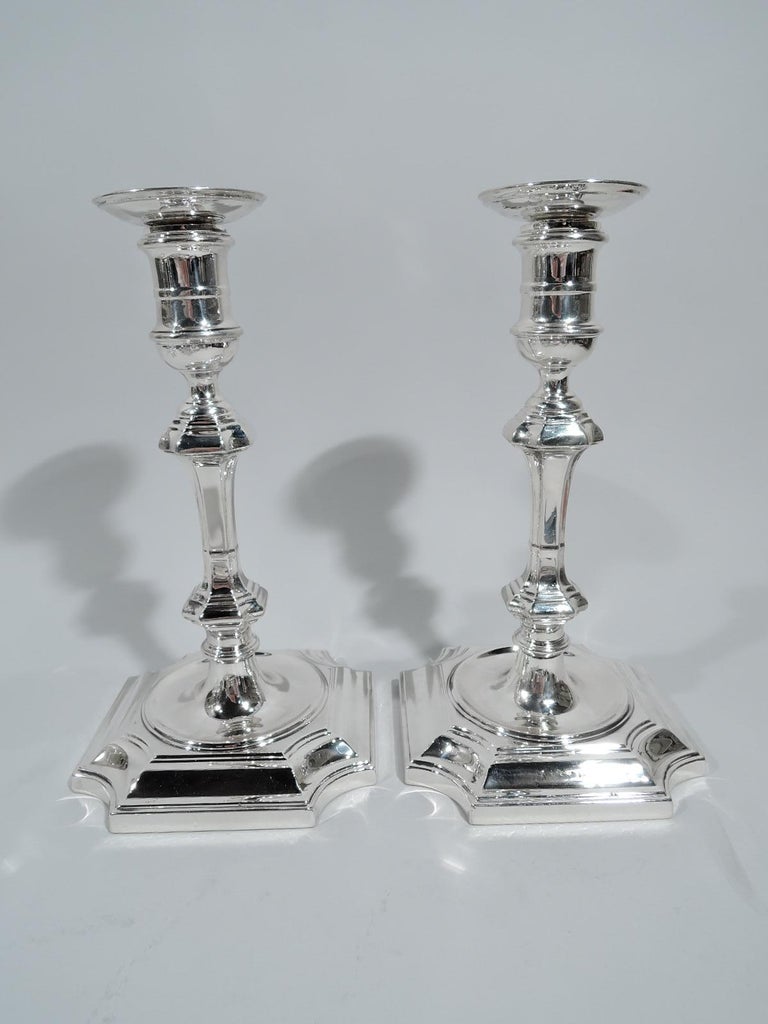 Mid-20th Century Pair of Antique English Georgian Sterling Silver 3-Light Candelabra For Sale