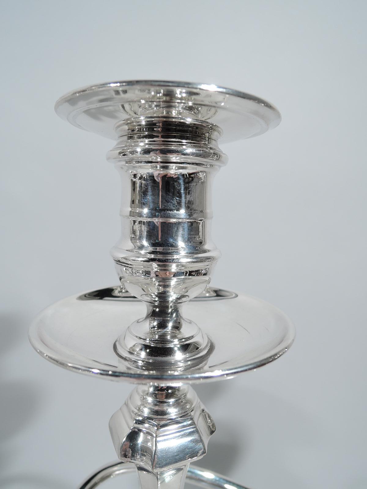 Pair of Antique English Georgian Sterling Silver 3-Light Candelabra 1