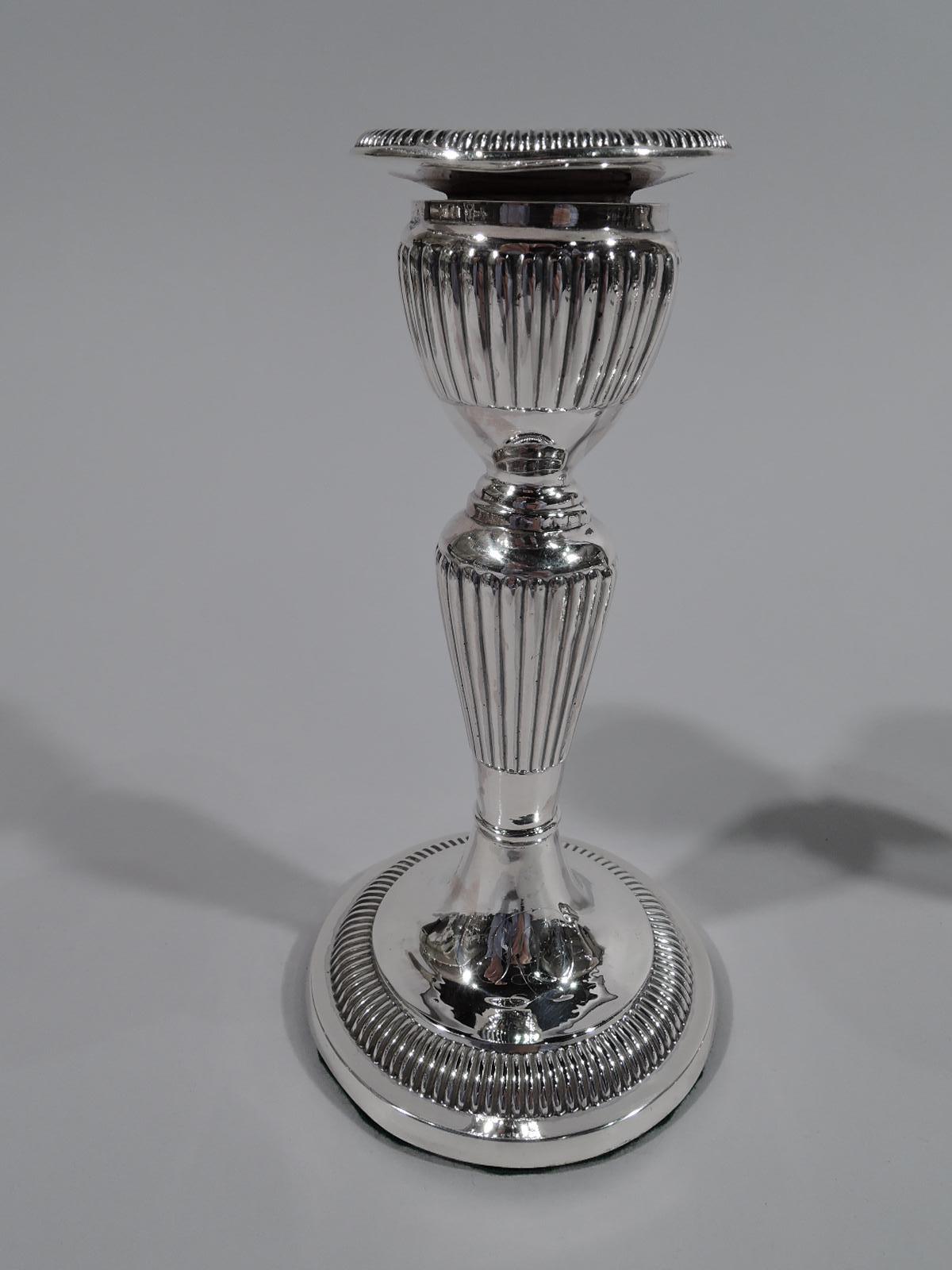 Pair of Antique English Georgian Sterling Silver Candlesticks In Excellent Condition In New York, NY