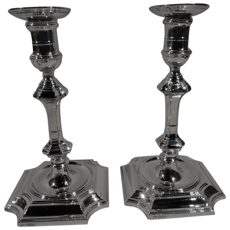 Pair of Antique English Sterling Silver Candlesticks For Sale