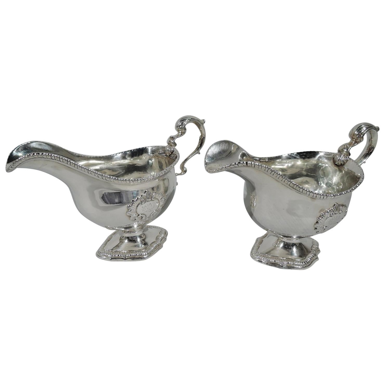 Pair of Antique English Sterling Silver Gravy Boats For Sale