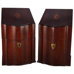 Pair of Antique English Georgian Style Inlaid Mahogany and Bronze Knife Boxes