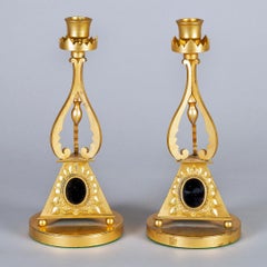 Pair of Antique English Gilded Bronze Candlesticks