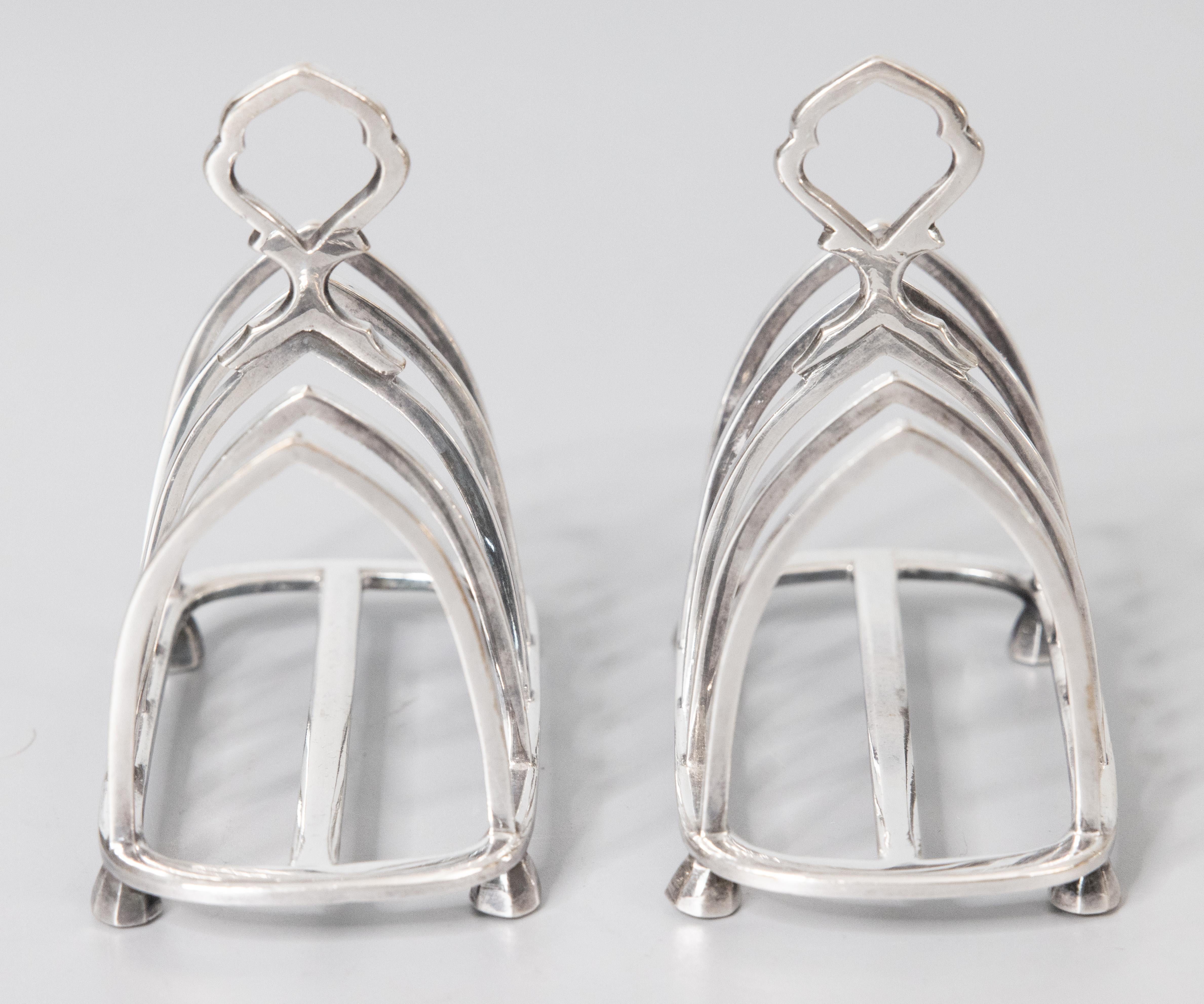 Pair of Antique English Gothic Style Silver Plate Toast Racks, dated 1923 In Good Condition For Sale In Pearland, TX