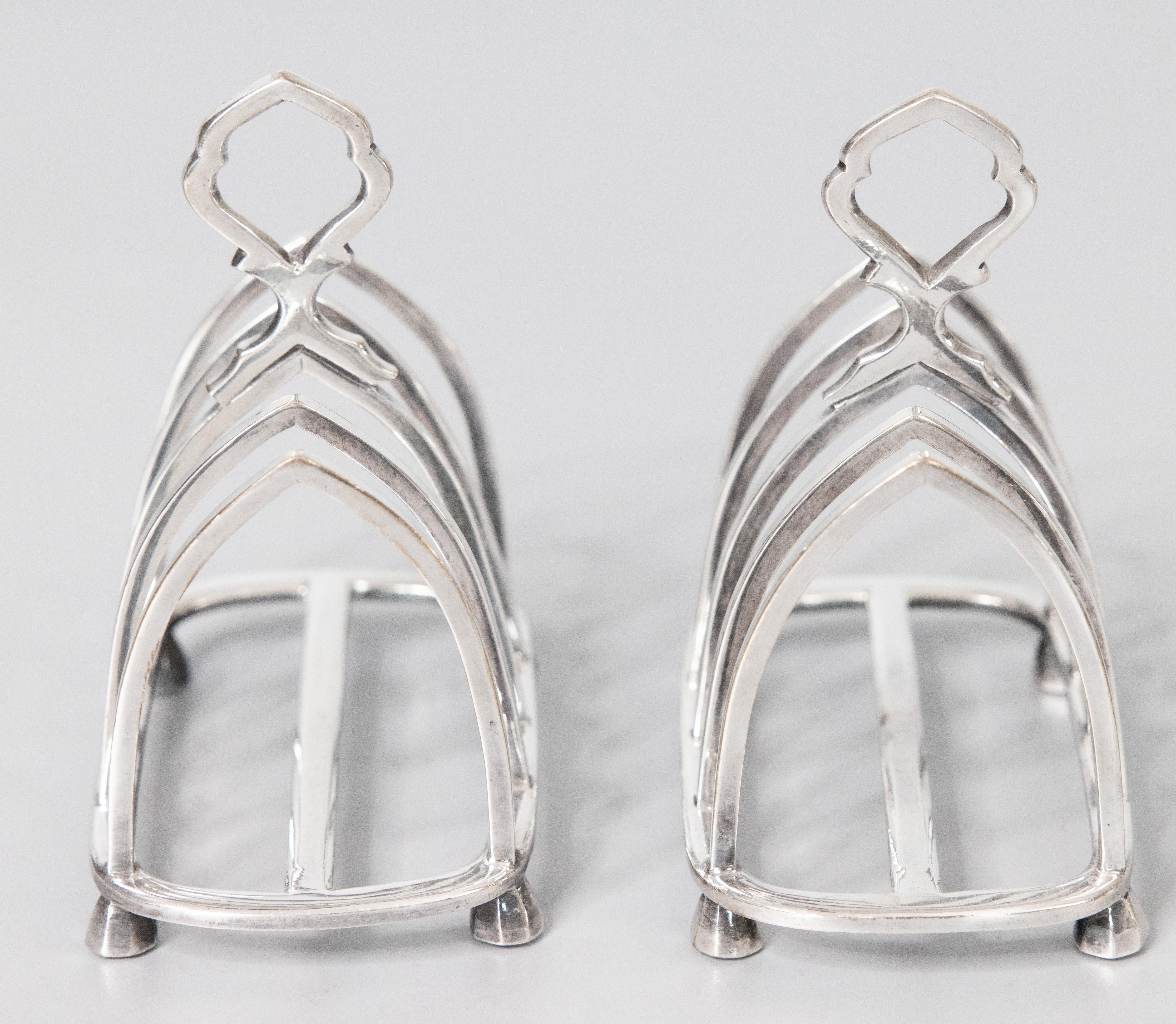 Pair of Antique English Gothic Style Silver Plate Toast Racks, dated 1923 For Sale 1