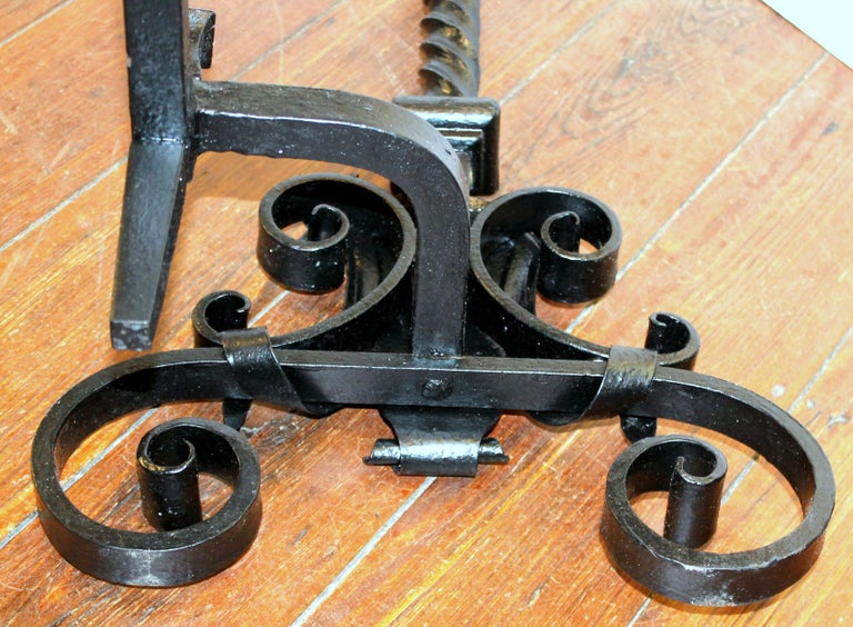 Pair of Antique English Hand Wrought Iron and Cast Brass Monumental