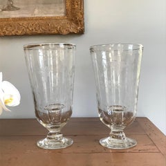 Pair of Antique English Hurricane etched Glass Candle holders or Photophores