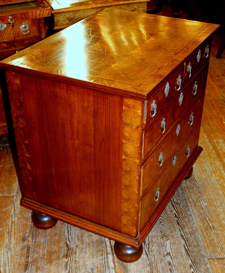 Pair of Antique English Inlaid Laburnum Oyster Veneer Bachelor's Chests