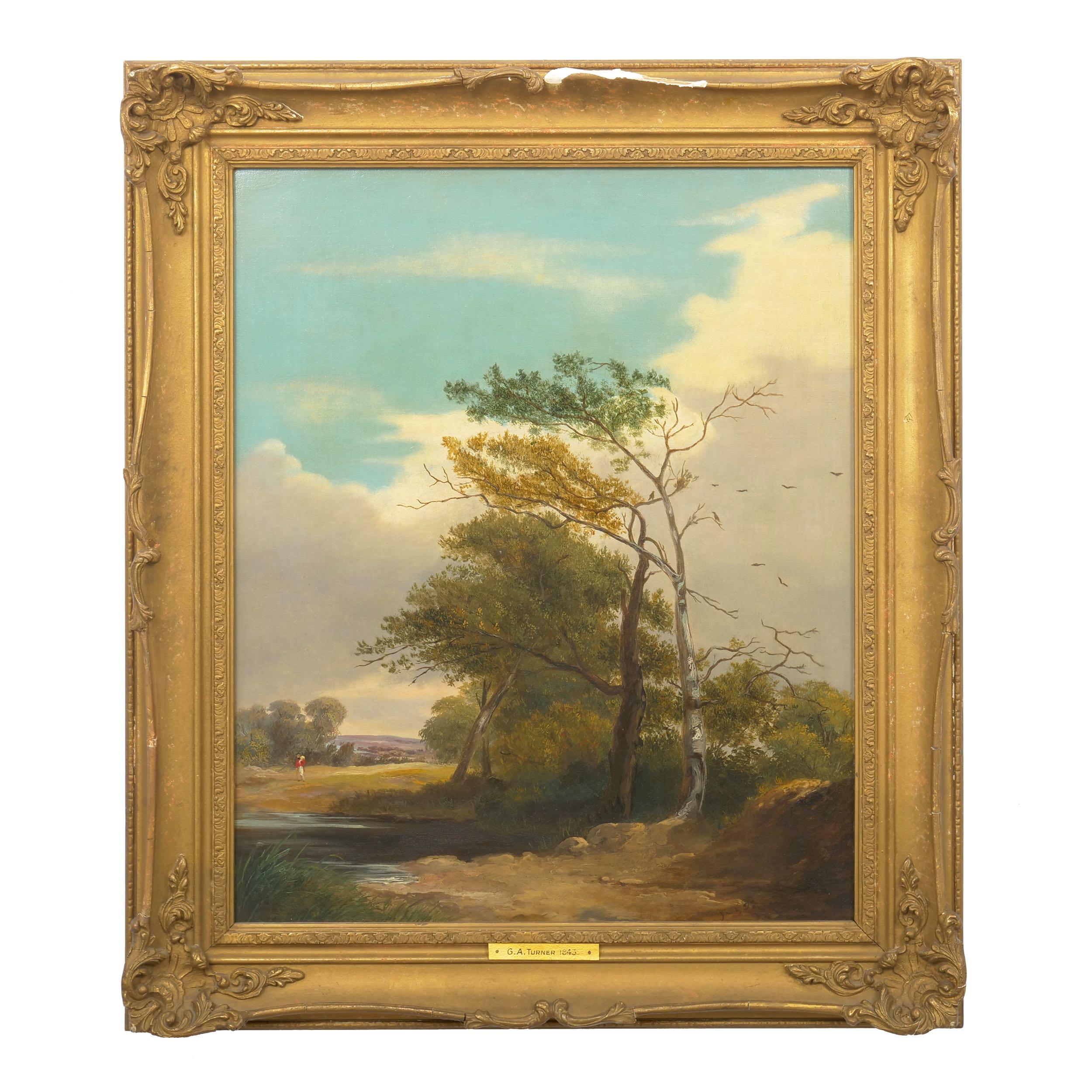 19th Century Pair of Antique English Landscape Paintings circa 1843 by G.A. Turner