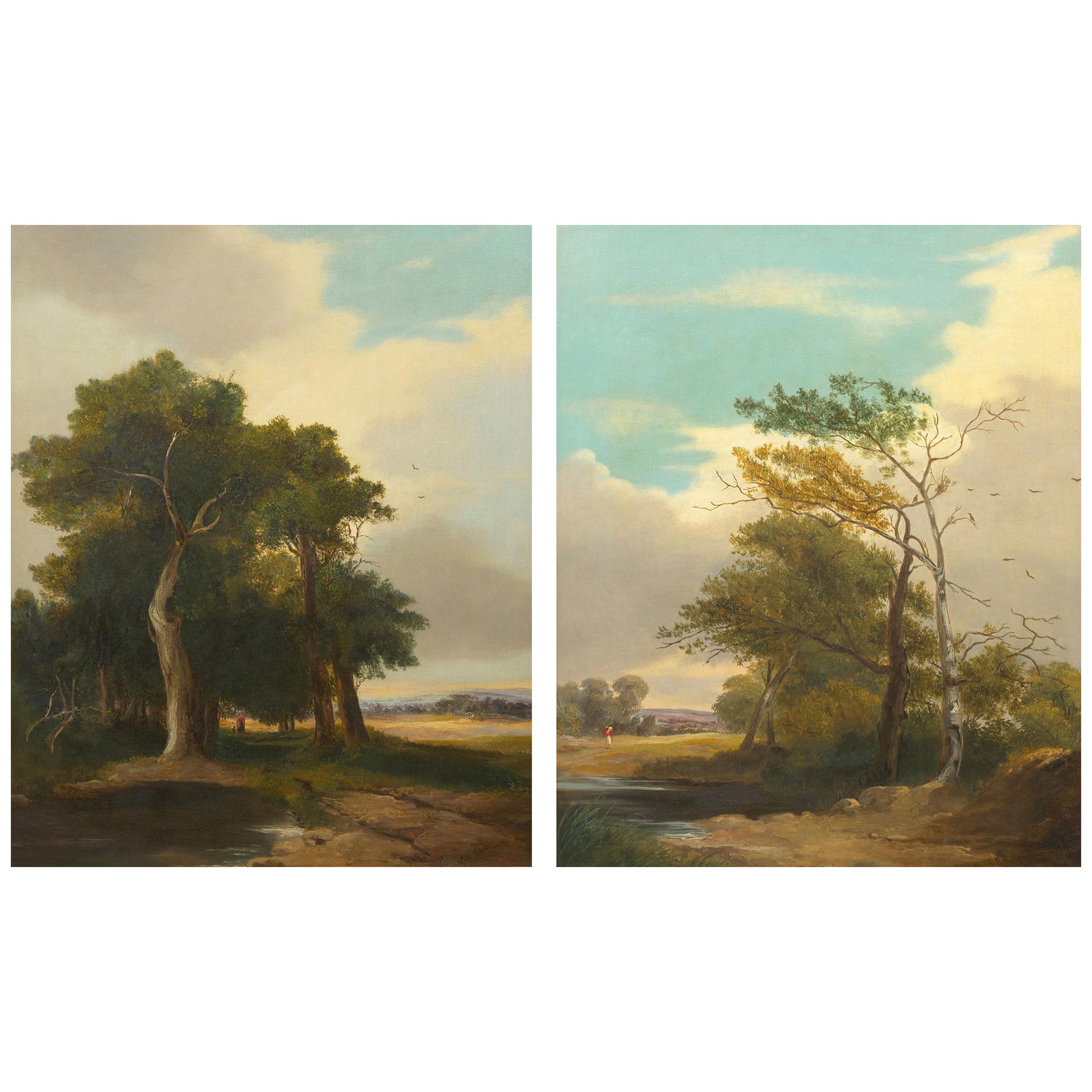 Pair of Antique English Landscape Paintings circa 1843 by G.A. Turner