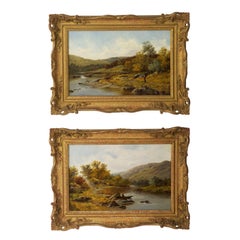 Pair of Antique English Landscape River Paintings by Thomas Callowhill