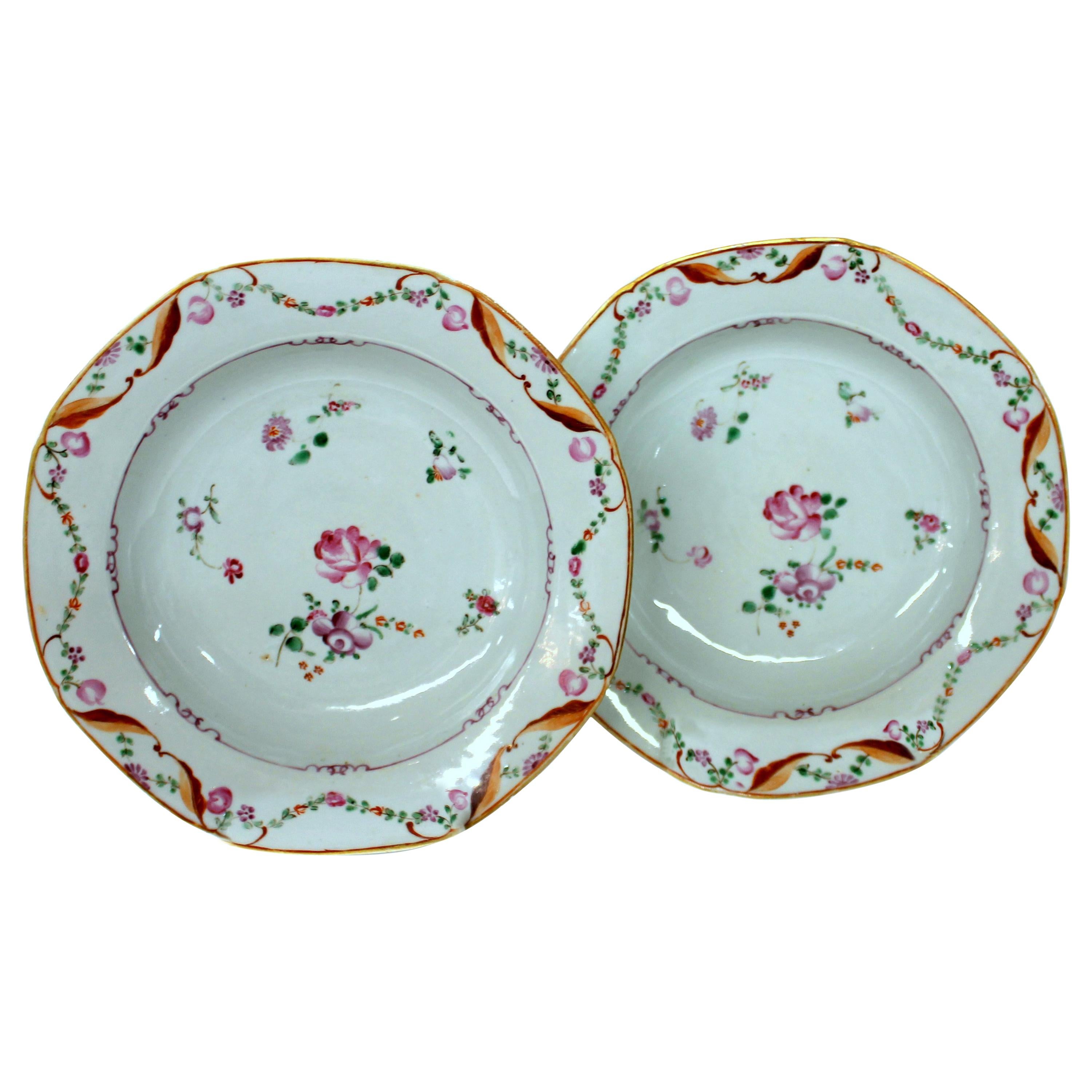 Pair of Antique English Late 18th Century "Lowestoft" Porcelain Soup Plates