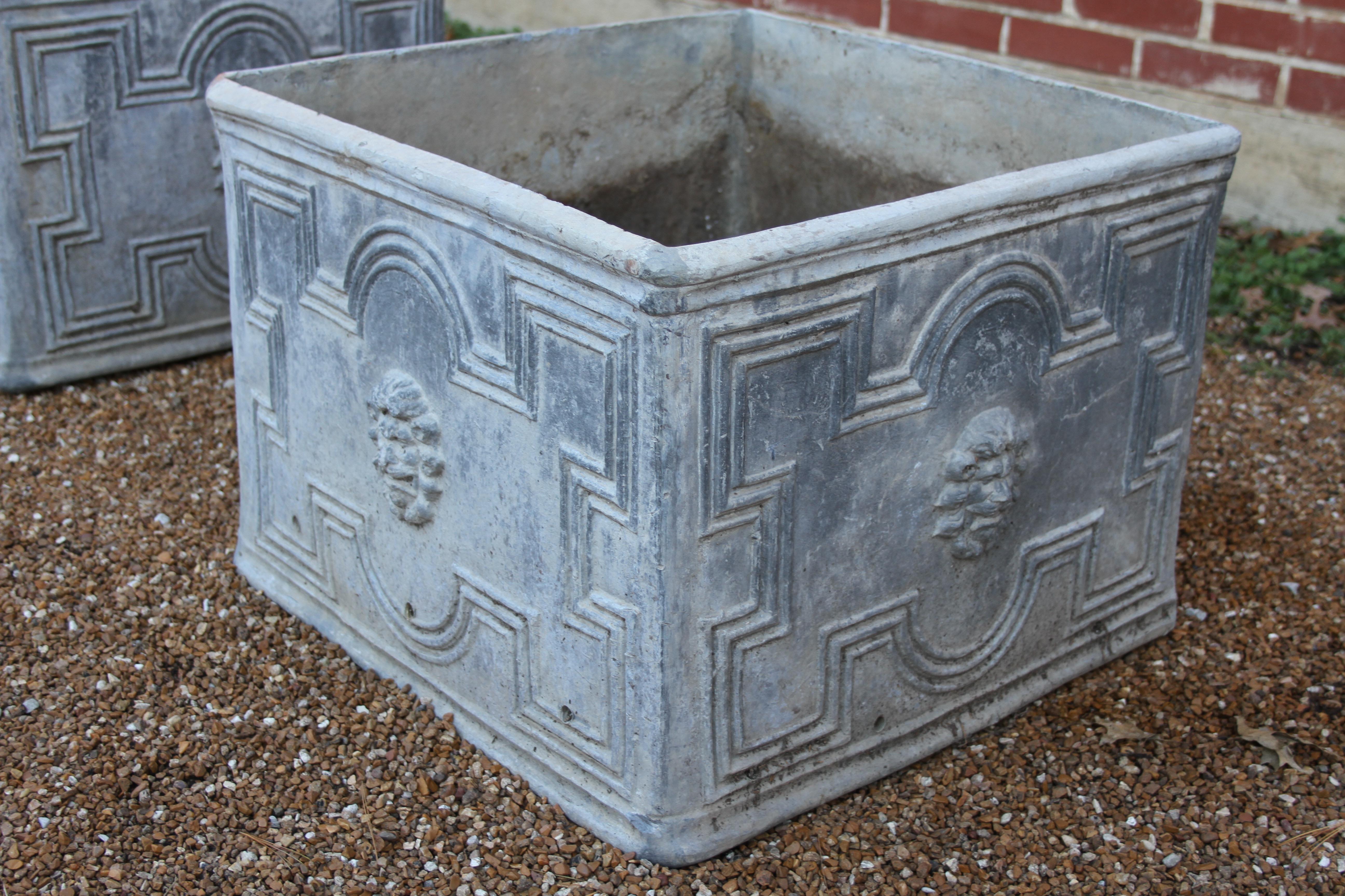 Pair of Square Antique English Lead Jardinieres with Lion Heads Planter Boxes  3