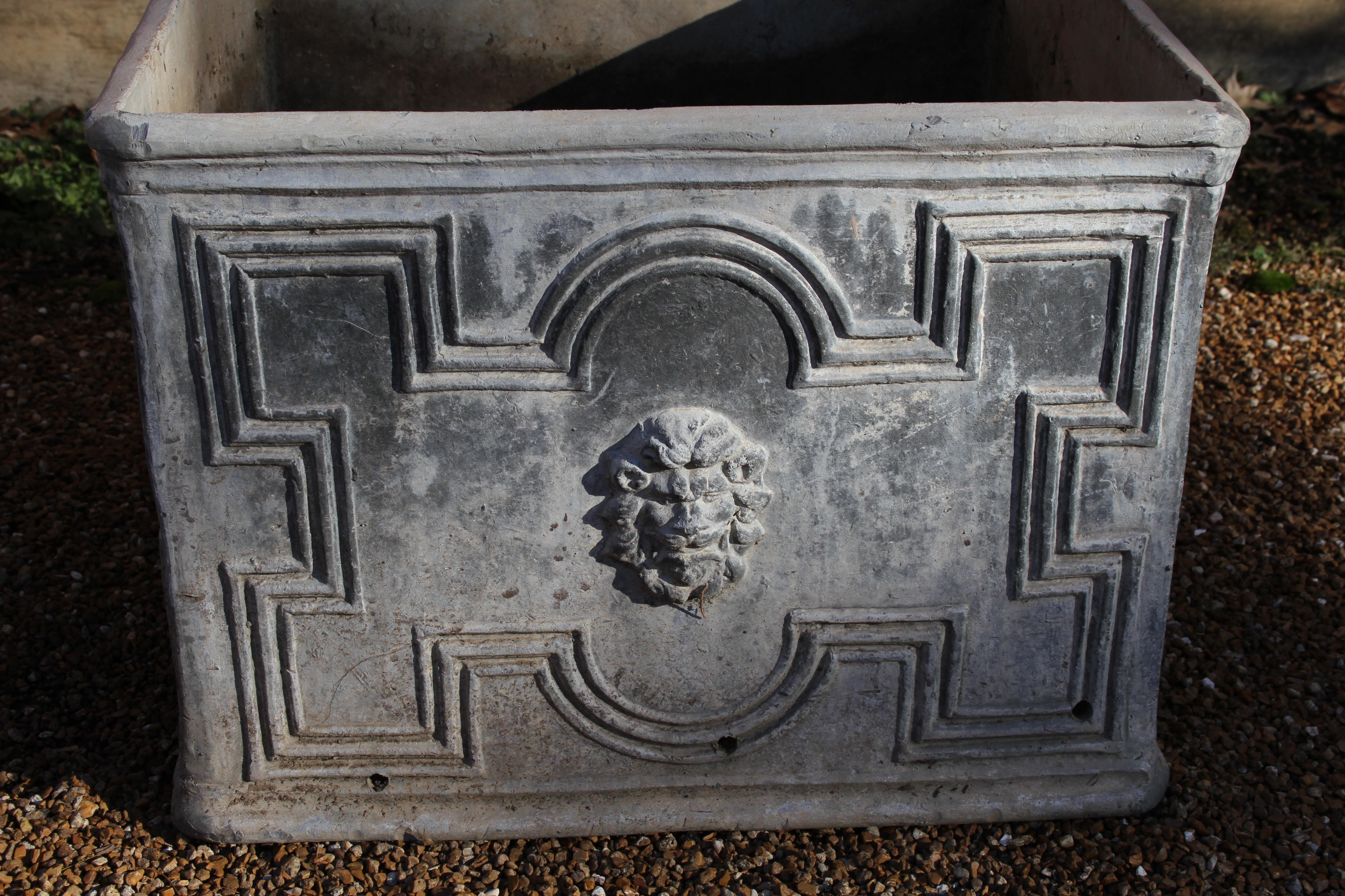 Pair of Square Antique English Lead Jardinieres with Lion Heads Planter Boxes  6