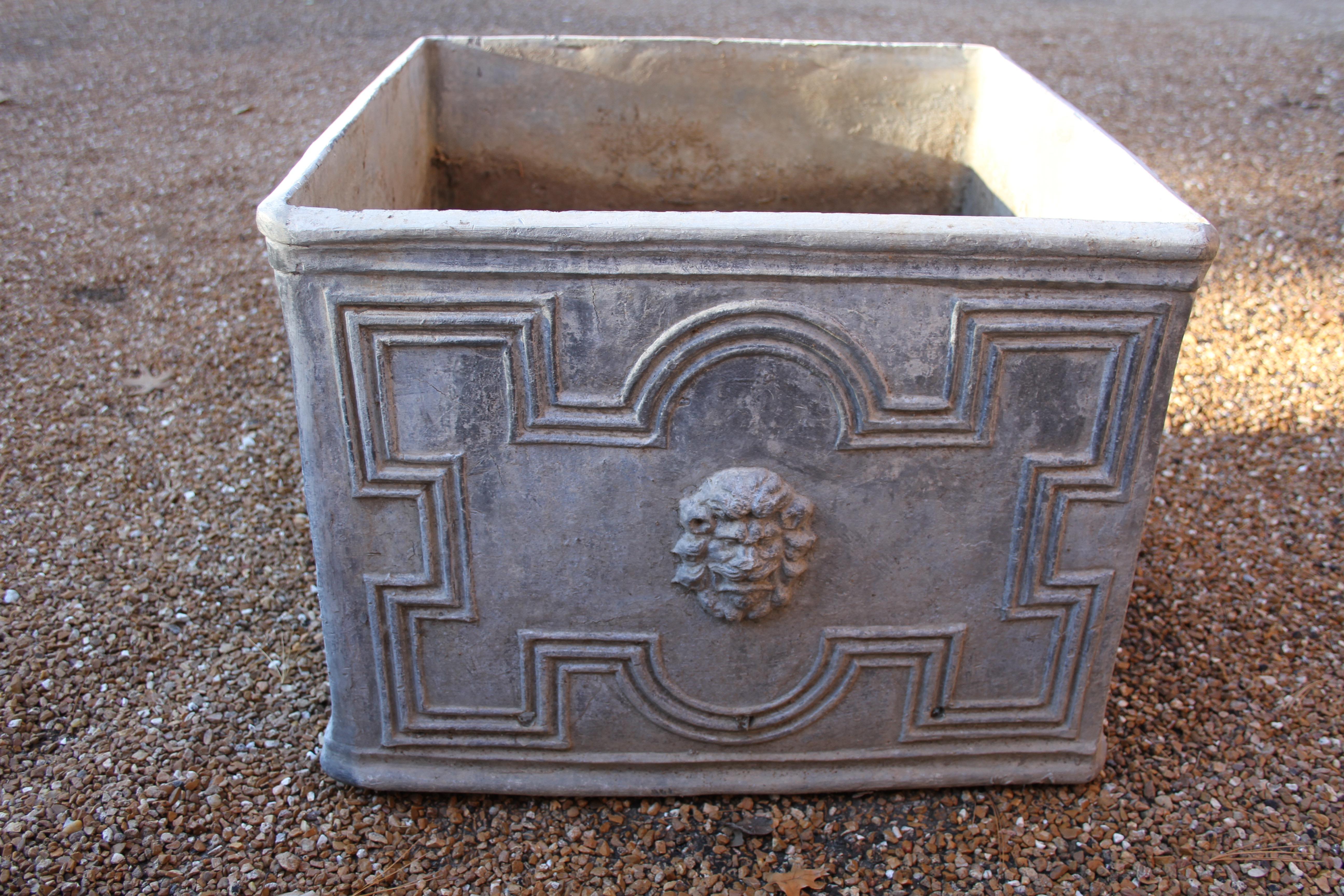 Pair of Square Antique English Lead Jardinieres with Lion Heads Planter Boxes  8