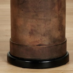 Pair of Antique English Leather Bucket Table Lamps with Armorial Crests