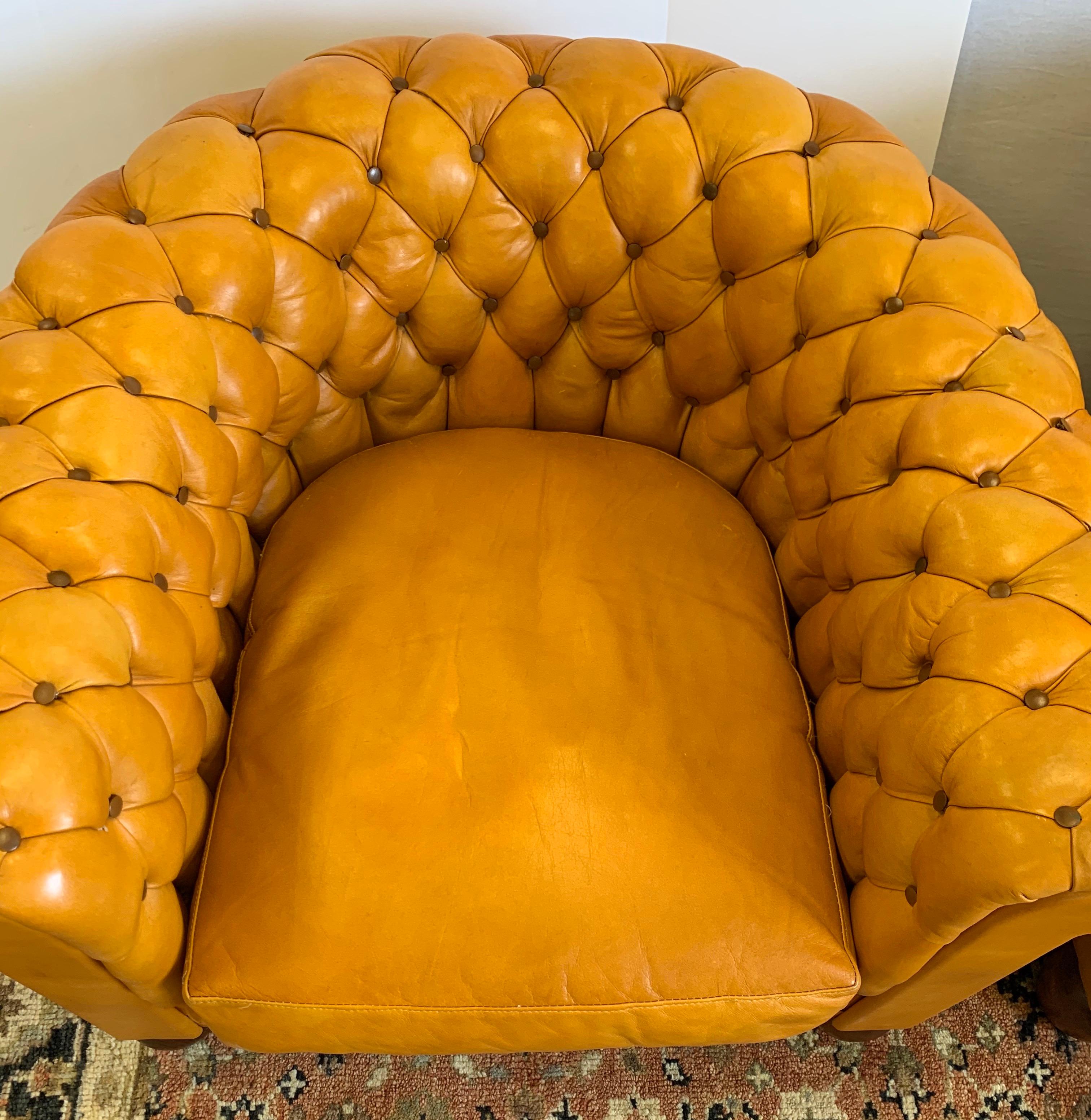 Pair of Antique English Leather Tufted Chesterfield Club Chairs 3