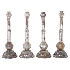 Pair of Antique English Mercury Glass Candlesticks