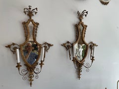 Pair of Antique English Mirrored Regency Wall Sconces