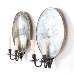 Pair of Antique English Mirrored Wall Sconces