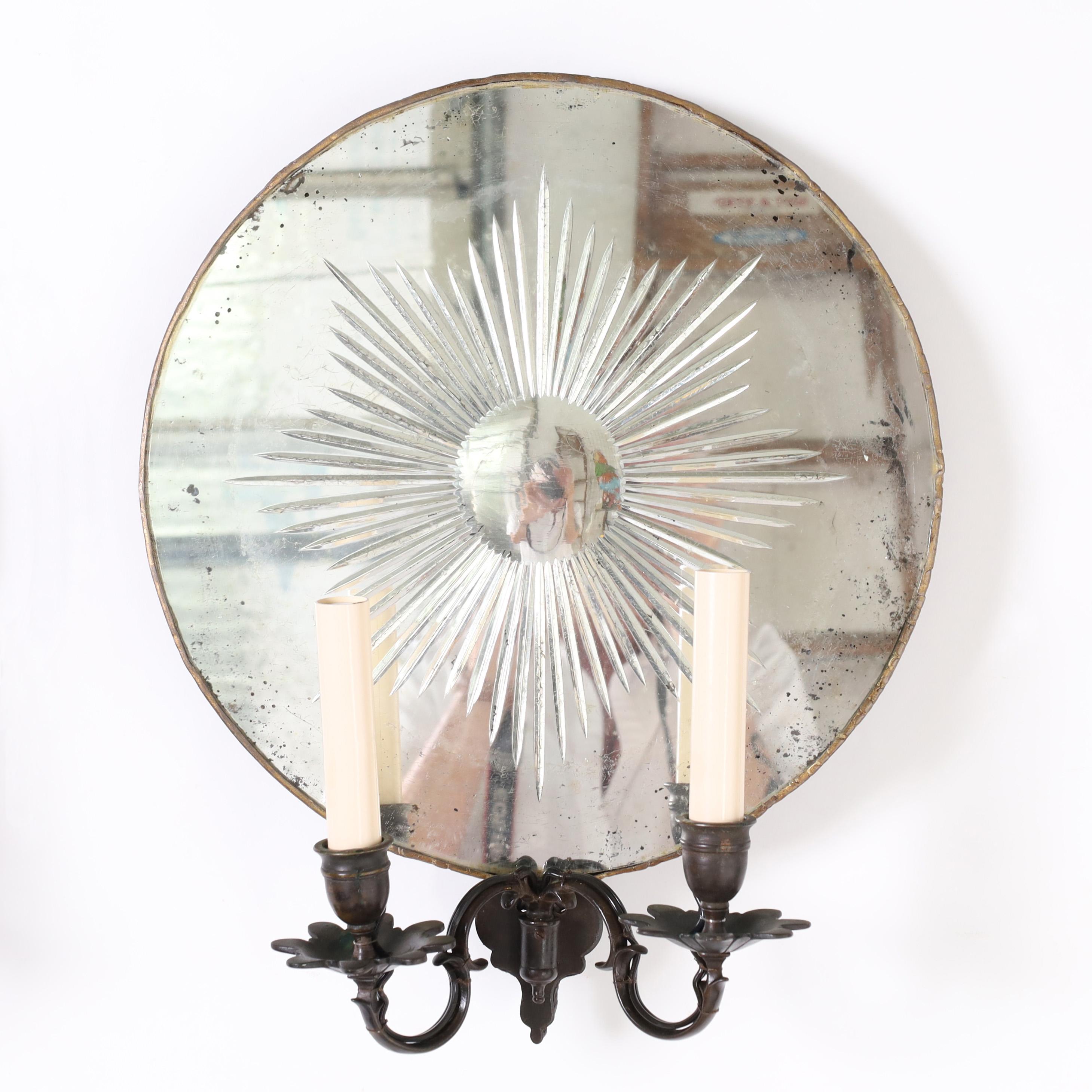 19th Century Pair of Antique English Mirrored Wall Sconces