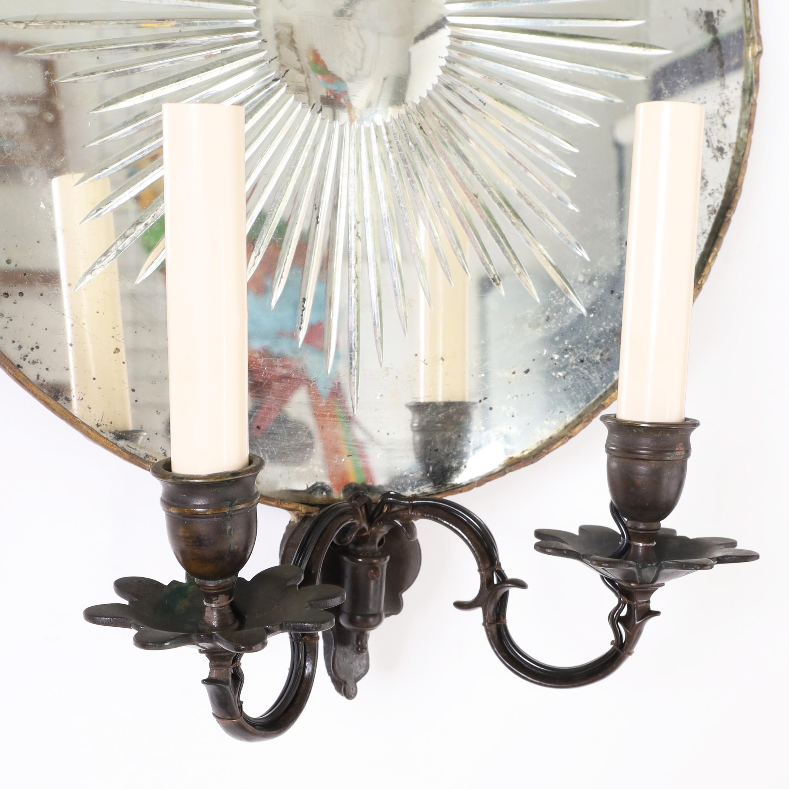 Pair of Antique English Mirrored Wall Sconces 2