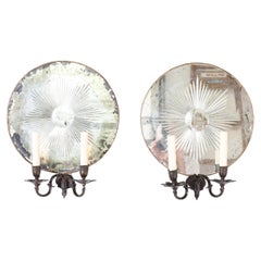 Pair of Antique English Mirrored Wall Sconces
