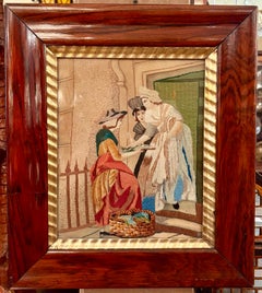 Pair of Antique English Needlepoint Scenes in Rosewood Frames, Circa 1840-1860.