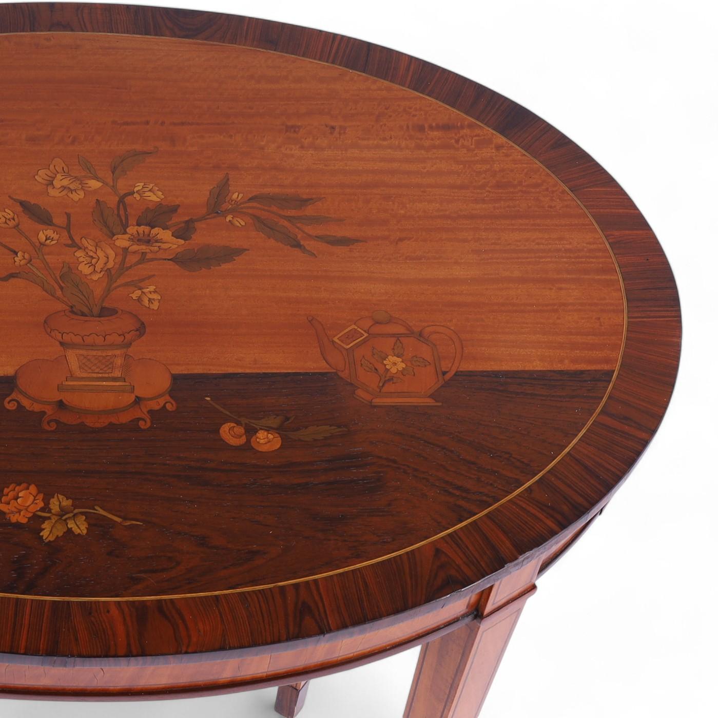 Pair of Antique English Neoclassic Stands or Tables with Inlaid Chinoiserie For Sale 3