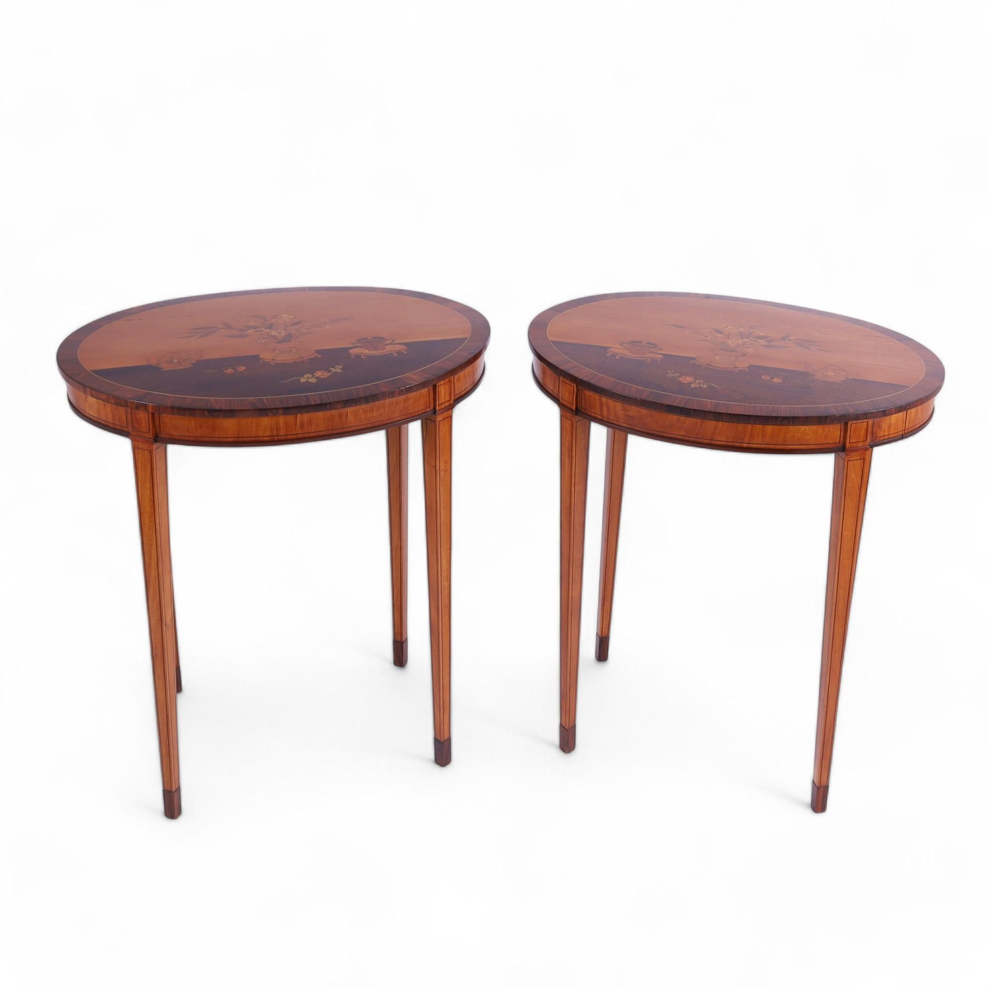Edwardian Pair of Antique English Neoclassic Stands or Tables with Inlaid Chinoiserie For Sale