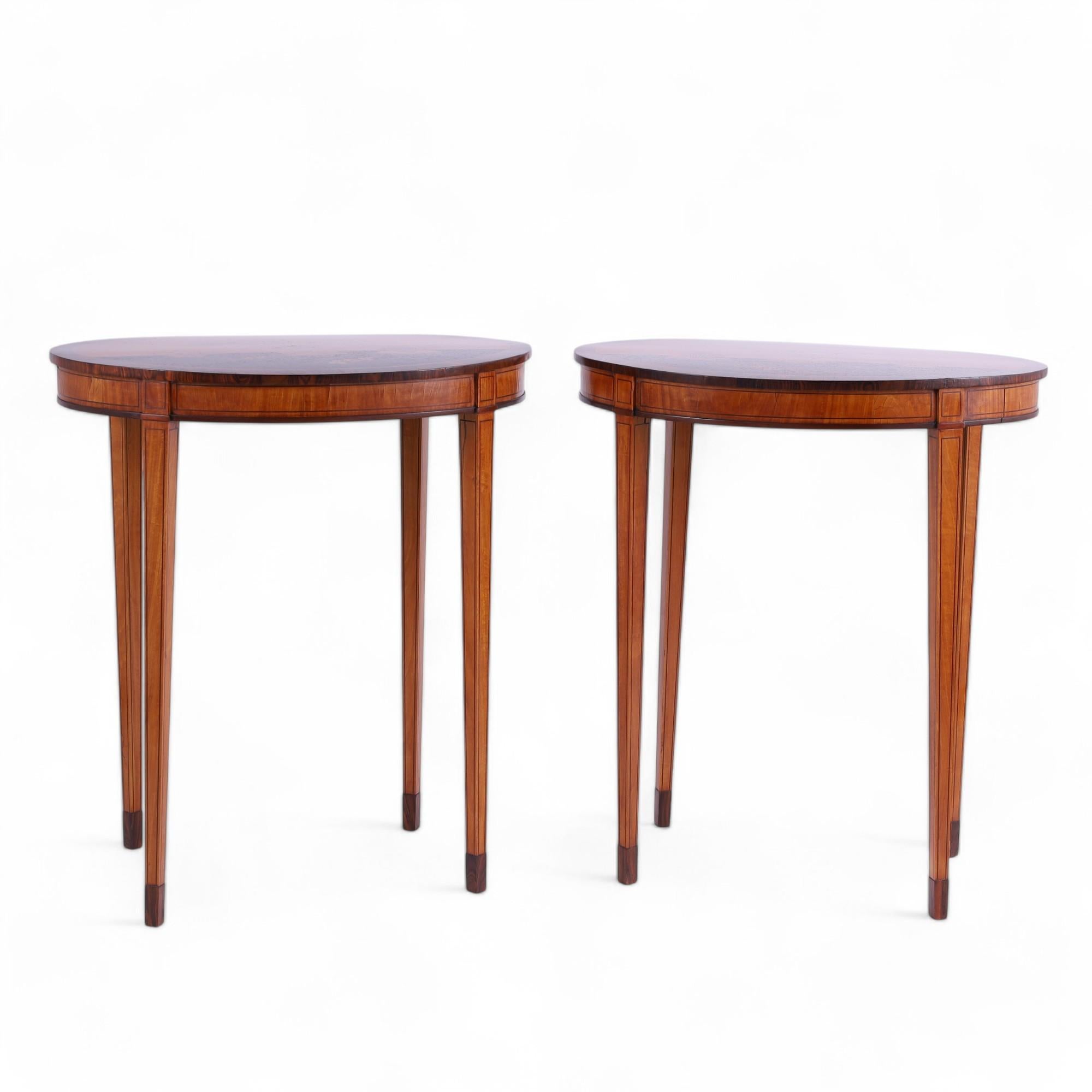Inlay Pair of Antique English Neoclassic Stands or Tables with Inlaid Chinoiserie For Sale