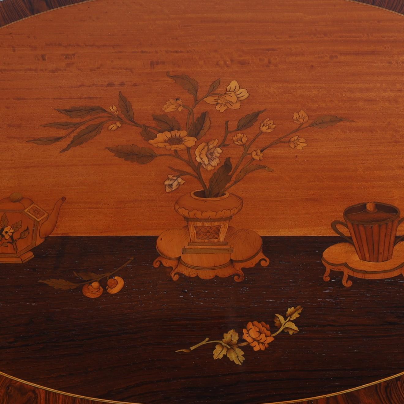Pair of Antique English Neoclassic Stands or Tables with Inlaid Chinoiserie For Sale 1