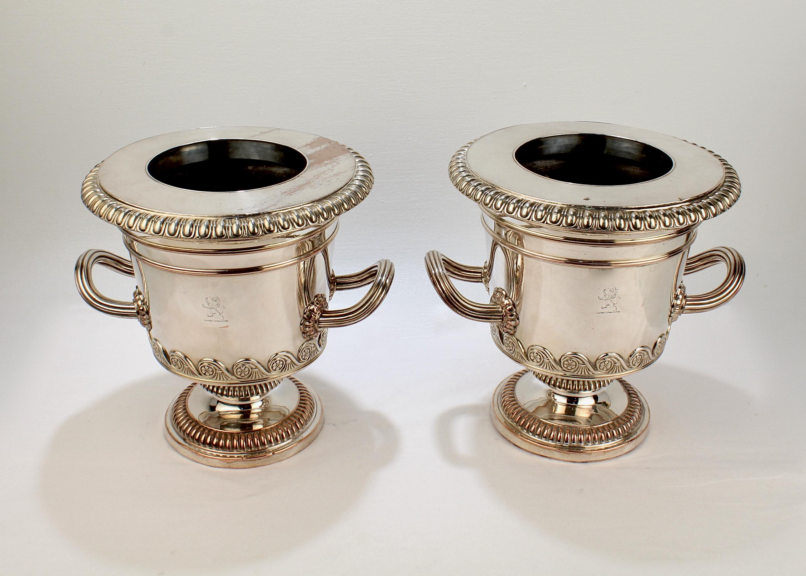 Regency Pair of Antique English Neoclassical Sheffield Plate Wine or Champagne Coolers