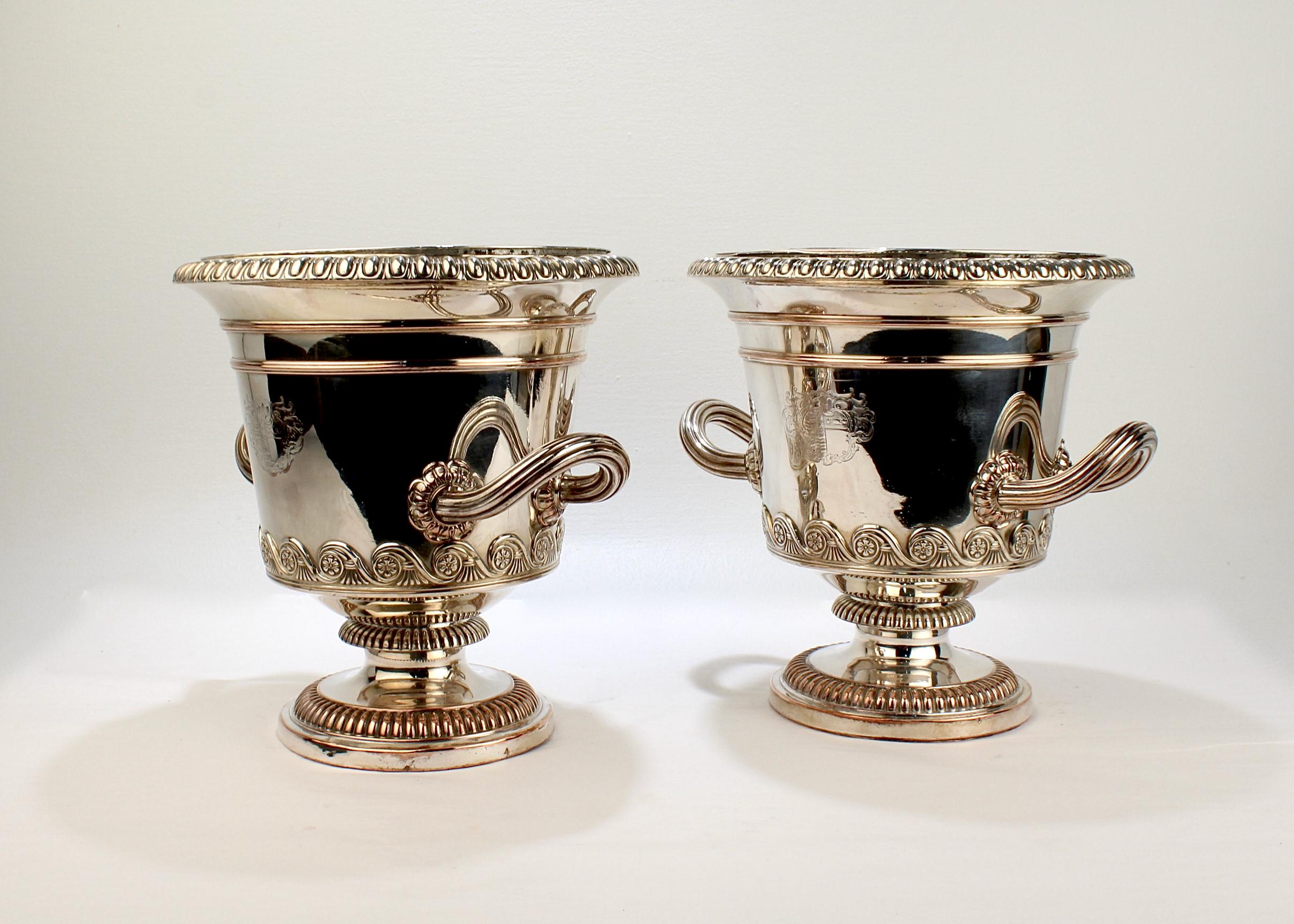 Pair of Antique English Neoclassical Sheffield Plate Wine or Champagne Coolers In Good Condition In Philadelphia, PA