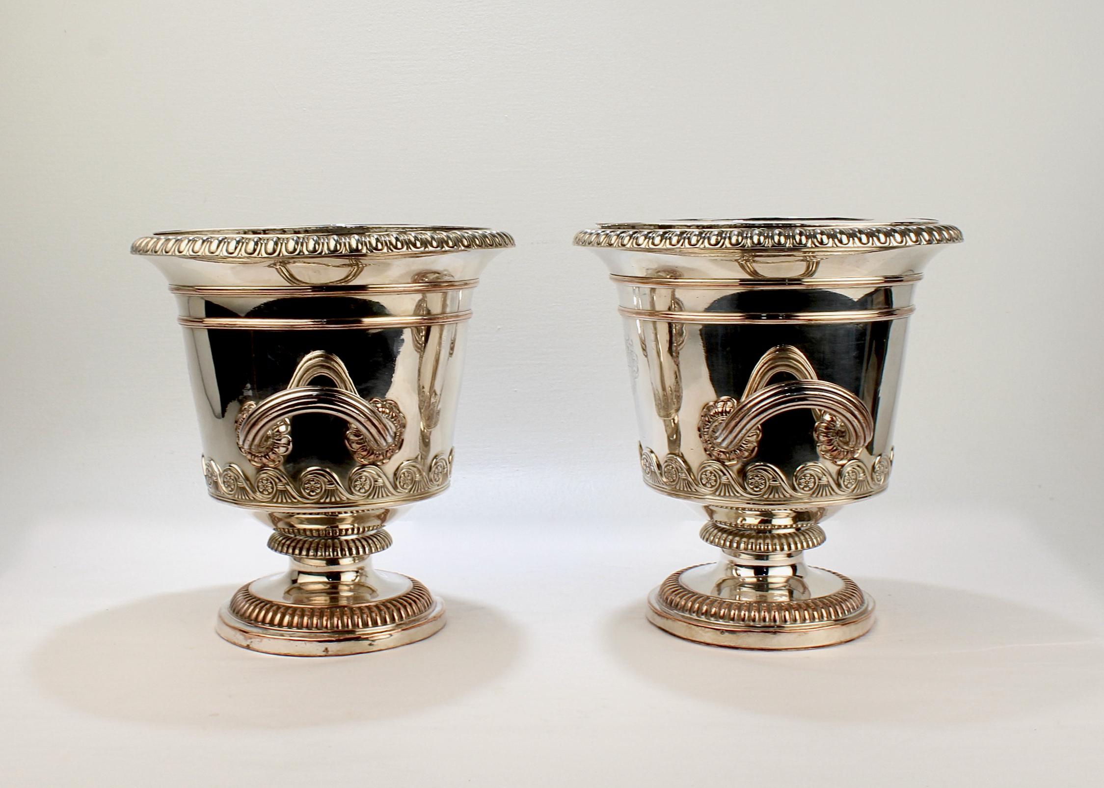 Women's or Men's Pair of Antique English Neoclassical Sheffield Plate Wine or Champagne Coolers