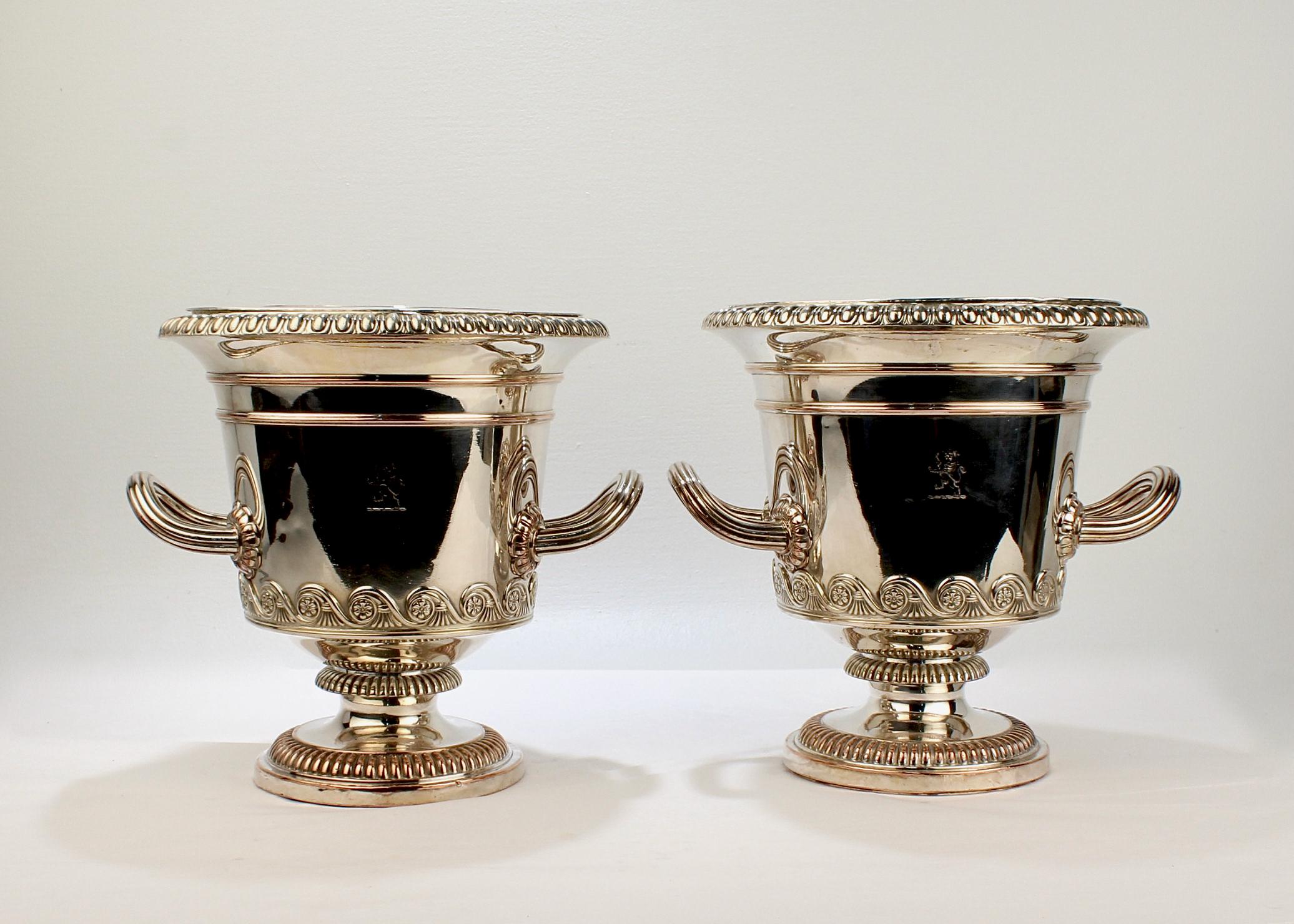 Pair of Antique English Neoclassical Sheffield Plate Wine or Champagne Coolers 1