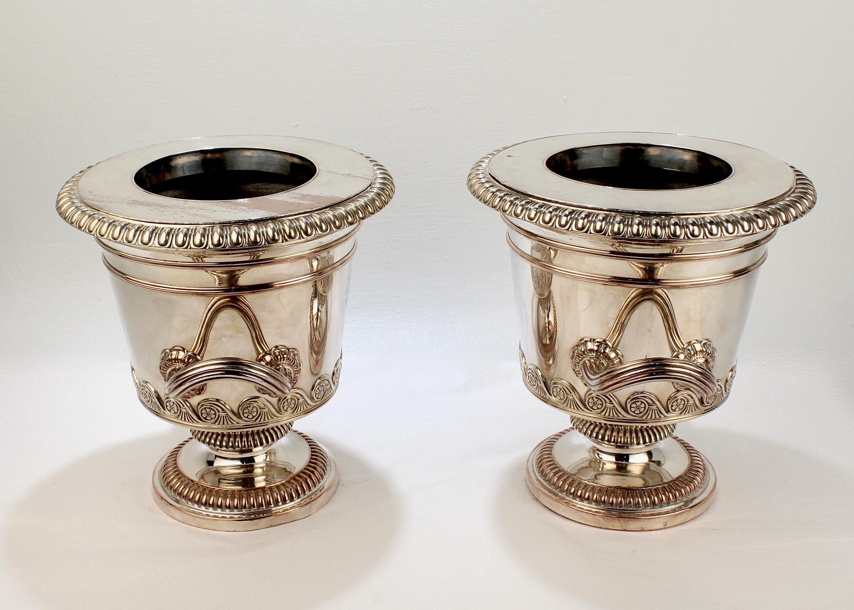 Pair of Antique English Neoclassical Sheffield Plate Wine or Champagne Coolers 2