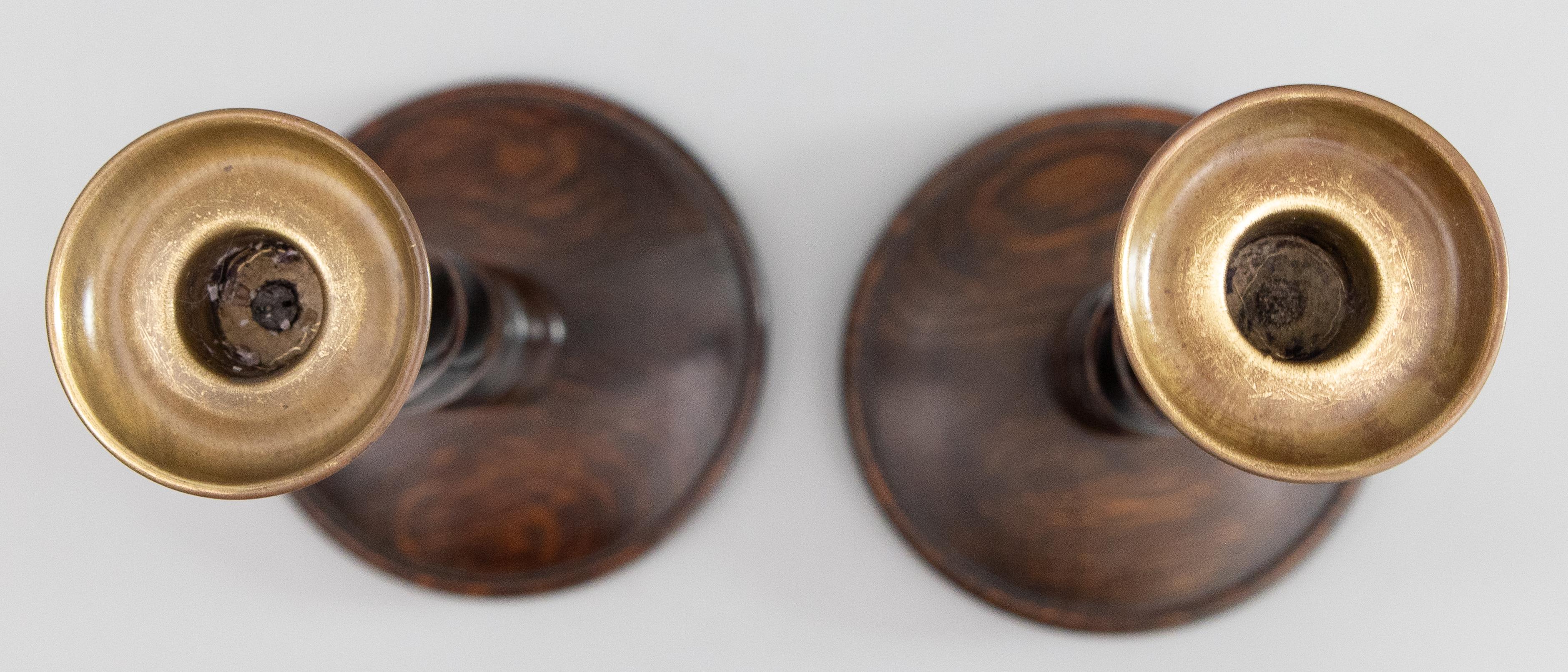 Early 20th Century Pair of Antique English Oak Barley Twist Candlesticks, circa 1900 For Sale