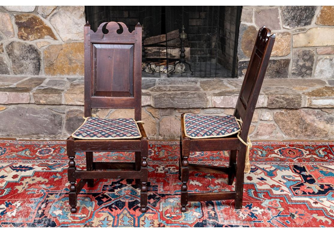 Pair Of Antique English Oak Jacobean Style Hall Chairs For Sale 5