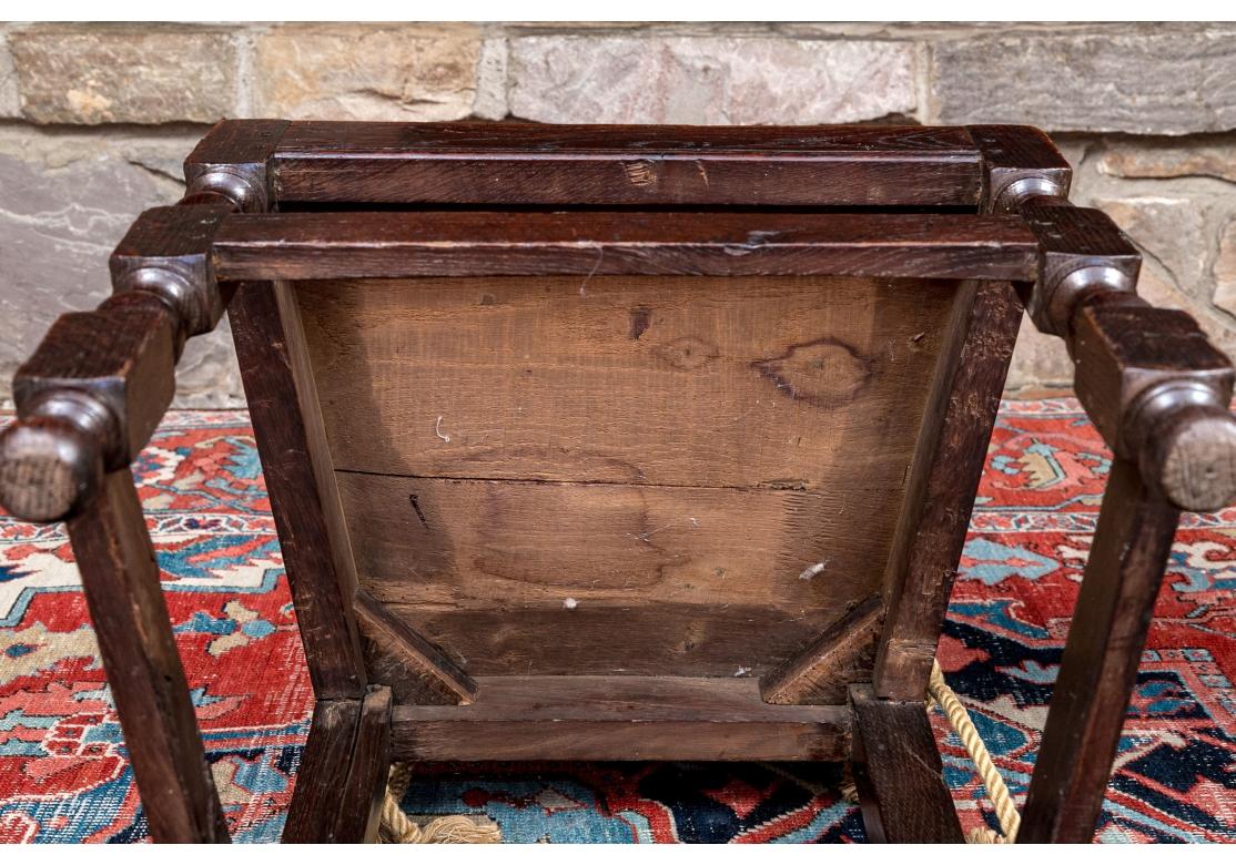 Pair Of Antique English Oak Jacobean Style Hall Chairs For Sale 6