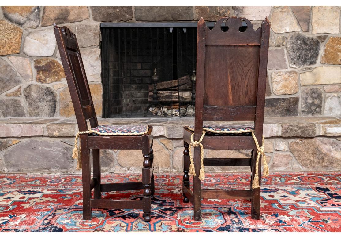 Pair Of Antique English Oak Jacobean Style Hall Chairs For Sale 7