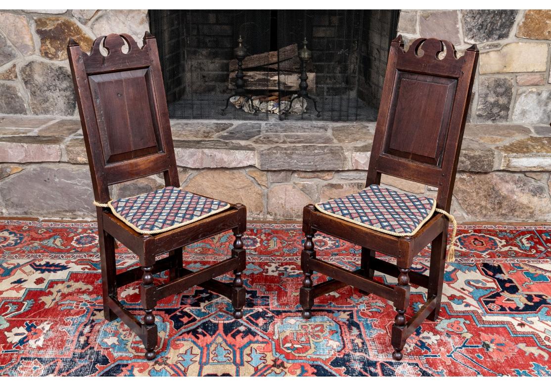 Pair Of Antique English Oak Jacobean Style Hall Chairs For Sale 8