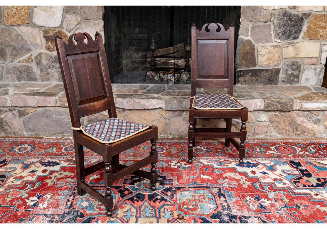 Pair Of Antique English Oak Jacobean Style Hall Chairs For Sale 10