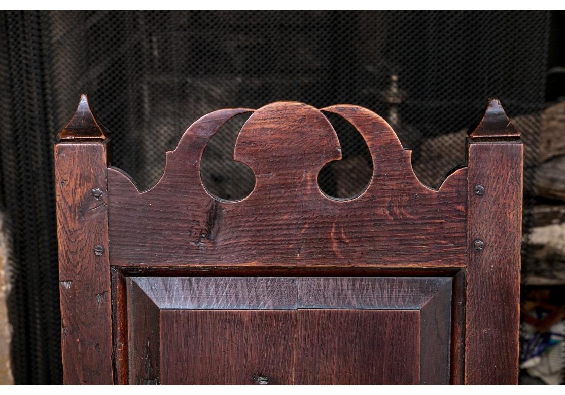 Pair Of Antique English Oak Jacobean Style Hall Chairs For Sale 2